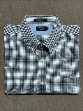 LINCS Blue & Green Checked Button-Down Shirt